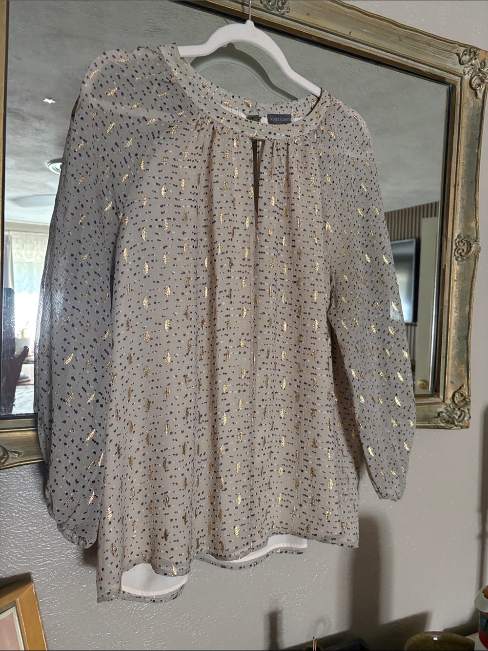 Vince Camuto Cream Blouse with Gold Foil Accents